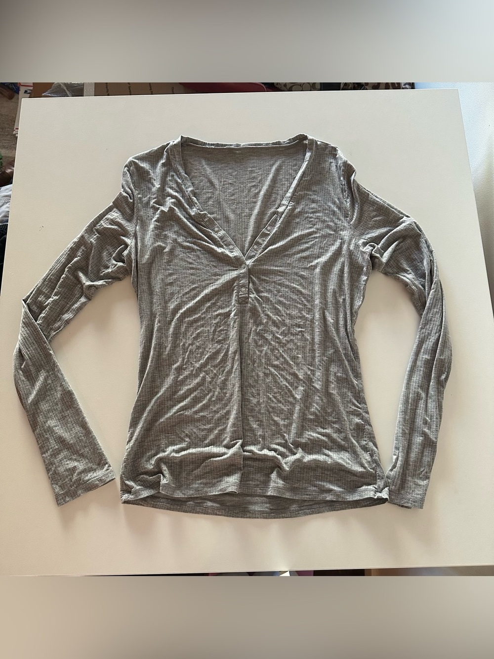 Soulvor Negative Whipped Modal Sheer Henley Long Sleeve Grey Top Tee XL